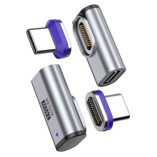 USB-C to USB-C Magnetic L Adaptor | USB4 40Gbps 8K |240W 48V 5A Data Transfer Fast Charging | Silver