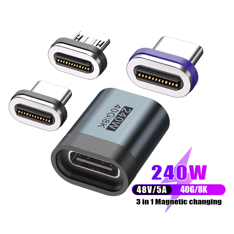 USB-C to USB-C Magnetic Adaptor | USB4 40Gbps 8K | 240W 48V 5A | Data Transfer Fast Charging