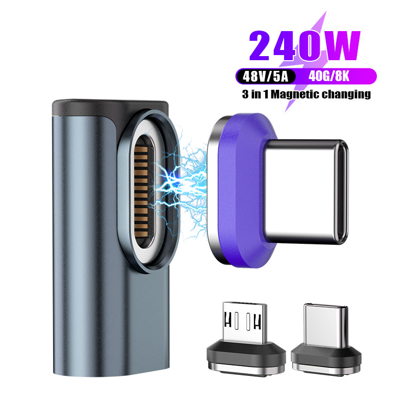 USB-C to USB-C Magnetic L Adaptor | USB4 40Gbps 8K | 240W 48V 5A Data Transfer Fast Charging | Black