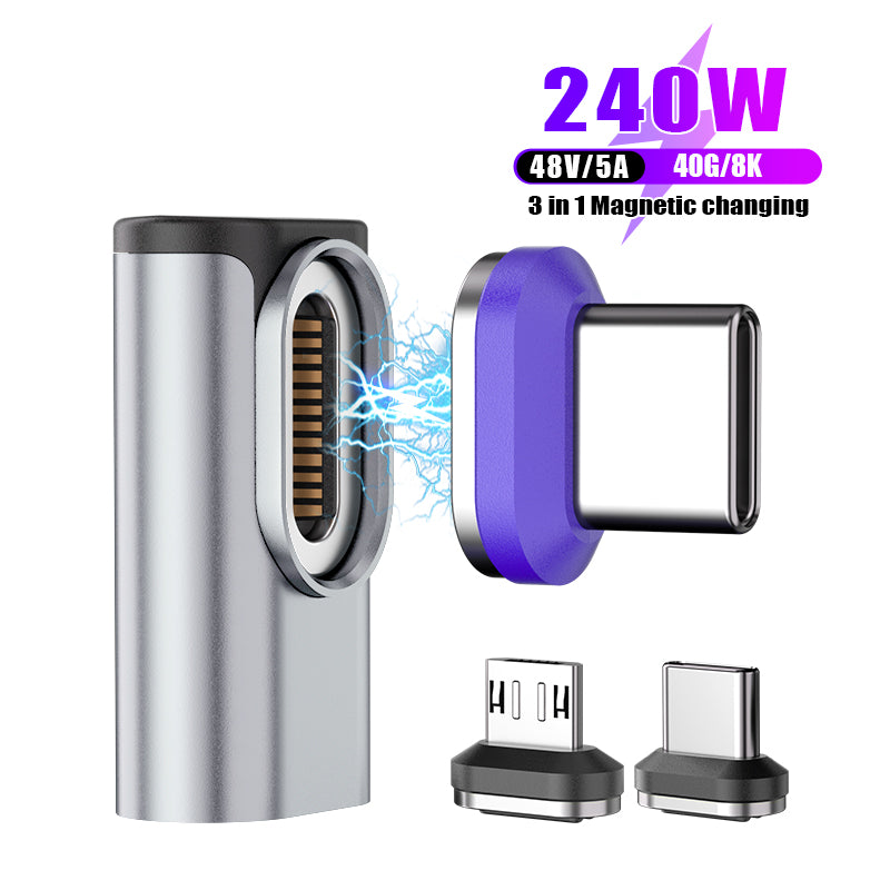 USB-C to USB-C Magnetic L Adaptor | USB4 40Gbps 8K |240W 48V 5A Data Transfer Fast Charging | Silver