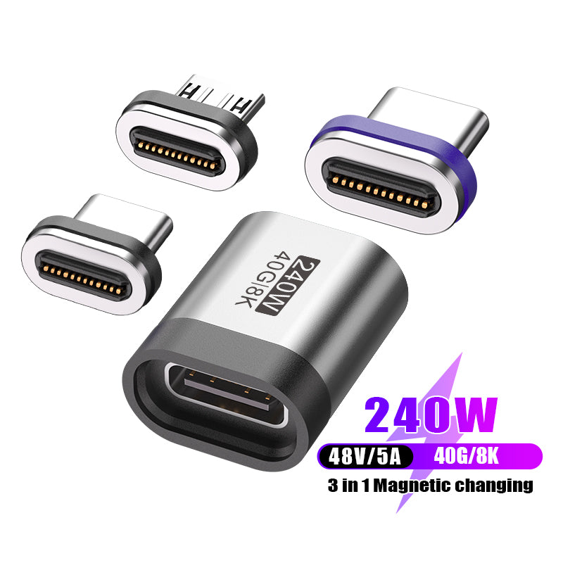 USB-C to USB-C Magnetic Adaptor | USB4 40Gbps 8K | 240W 48V 5A | Data Transfer Fast Charging | Silver