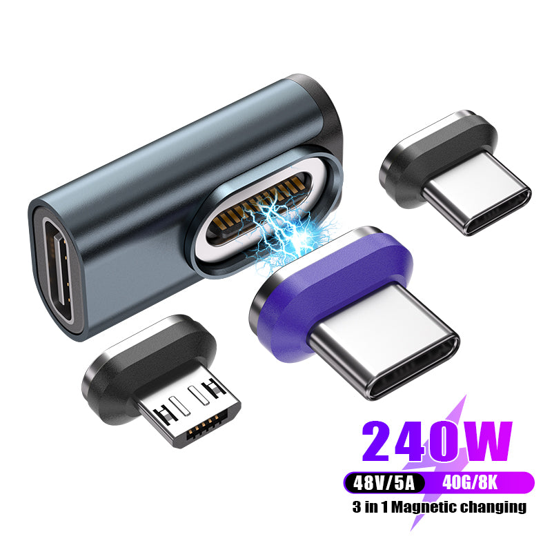 USB-C to USB-C Magnetic L Adaptor | USB4 40Gbps 8K | 240W 48V 5A Data Transfer Fast Charging | Black