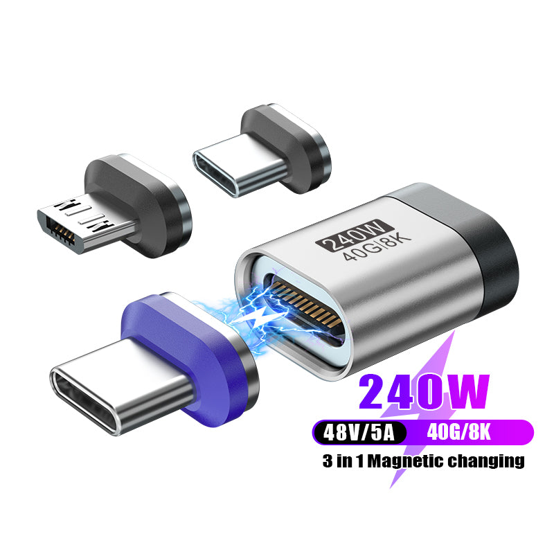 USB-C to USB-C Magnetic Adaptor | USB4 40Gbps 8K | 240W 48V 5A | Data Transfer Fast Charging | Silver