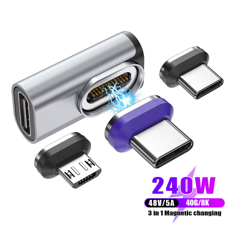 USB-C to USB-C Magnetic L Adaptor | USB4 40Gbps 8K |240W 48V 5A Data Transfer Fast Charging | Silver