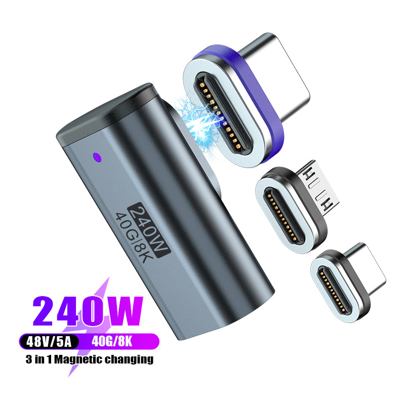 USB-C to USB-C Magnetic L Adaptor | USB4 40Gbps 8K | 240W 48V 5A Data Transfer Fast Charging | Black