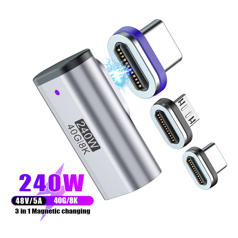 USB-C to USB-C Magnetic L Adaptor | USB4 40Gbps 8K |240W 48V 5A Data Transfer Fast Charging | Silver