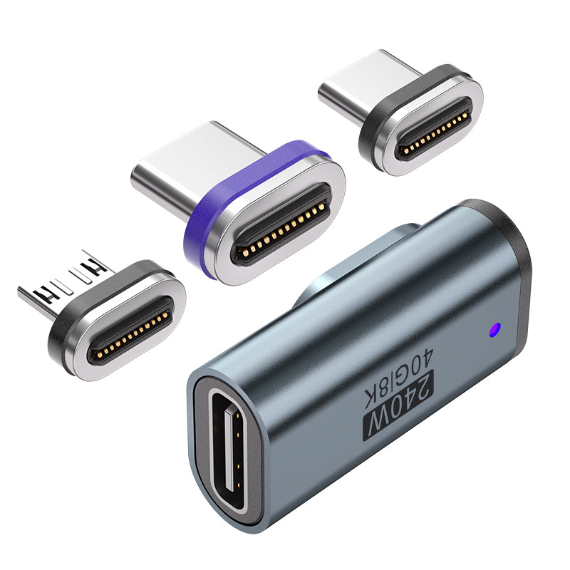 USB-C to USB-C Magnetic L Adaptor | USB4 40Gbps 8K | 240W 48V 5A Data Transfer Fast Charging | Black