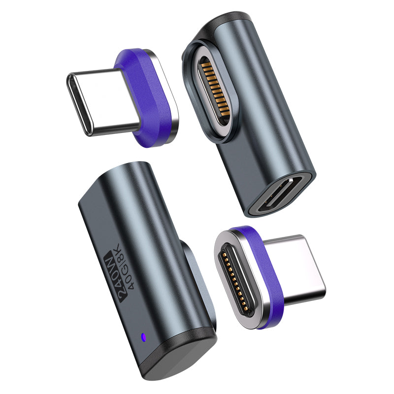 USB-C to USB-C Magnetic L Adaptor | USB4 40Gbps 8K | 240W 48V 5A Data Transfer Fast Charging | Black