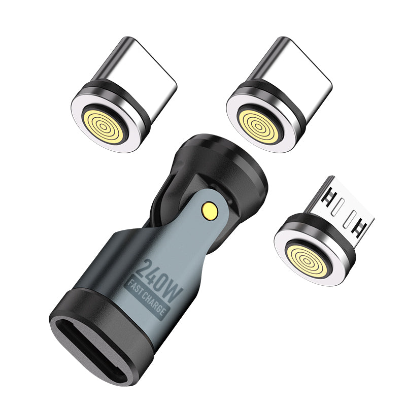 USB C to Magnetic Adaptor | 240W 48V 5A | Data Transfer Fast Charging | 360° 180° Rotatable | Black