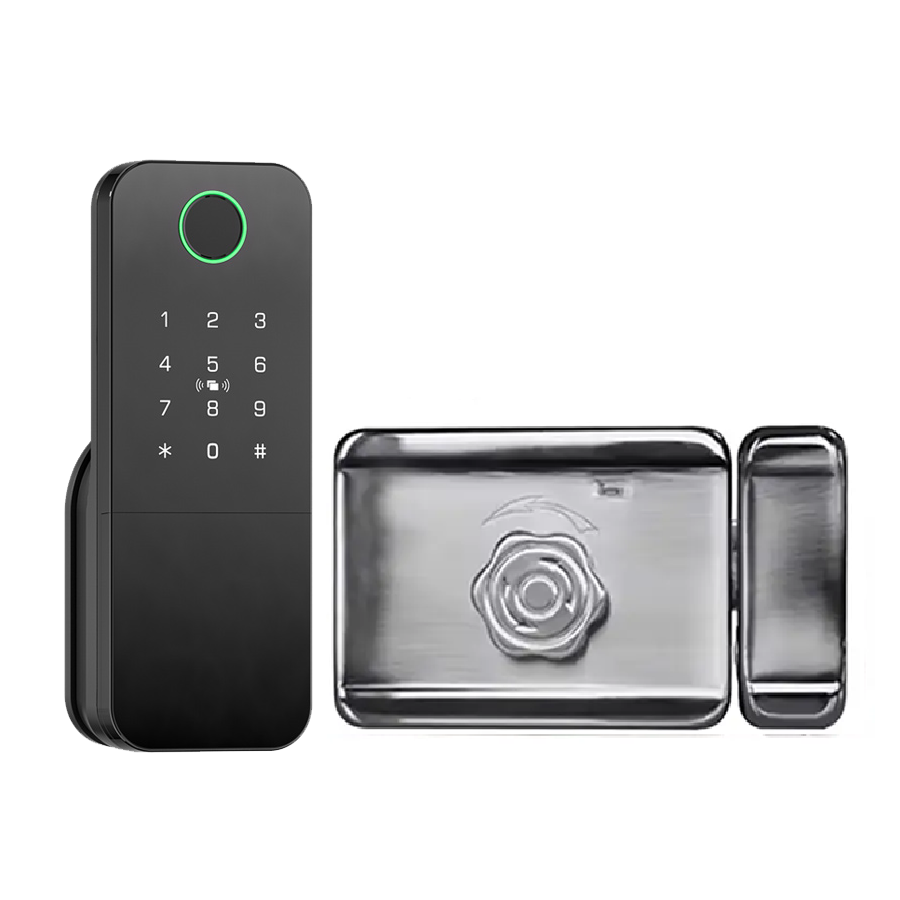 Smart Life Tuya WIFI Fingerprint Keypad Card Door Handle Rim Lock w/ Remote (Black)