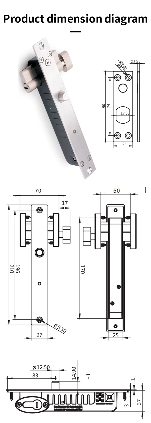 Electric Bolt Lock 12V 24V Fail-Secure w/ Key Cylinder & Contact Sensor for Door Gate Garage
