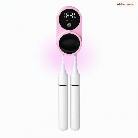 Toothbrush UV Sterilizer & Holder | UVC/UVA Rechargeable Wall Mount | 2 Slot Case | Pink