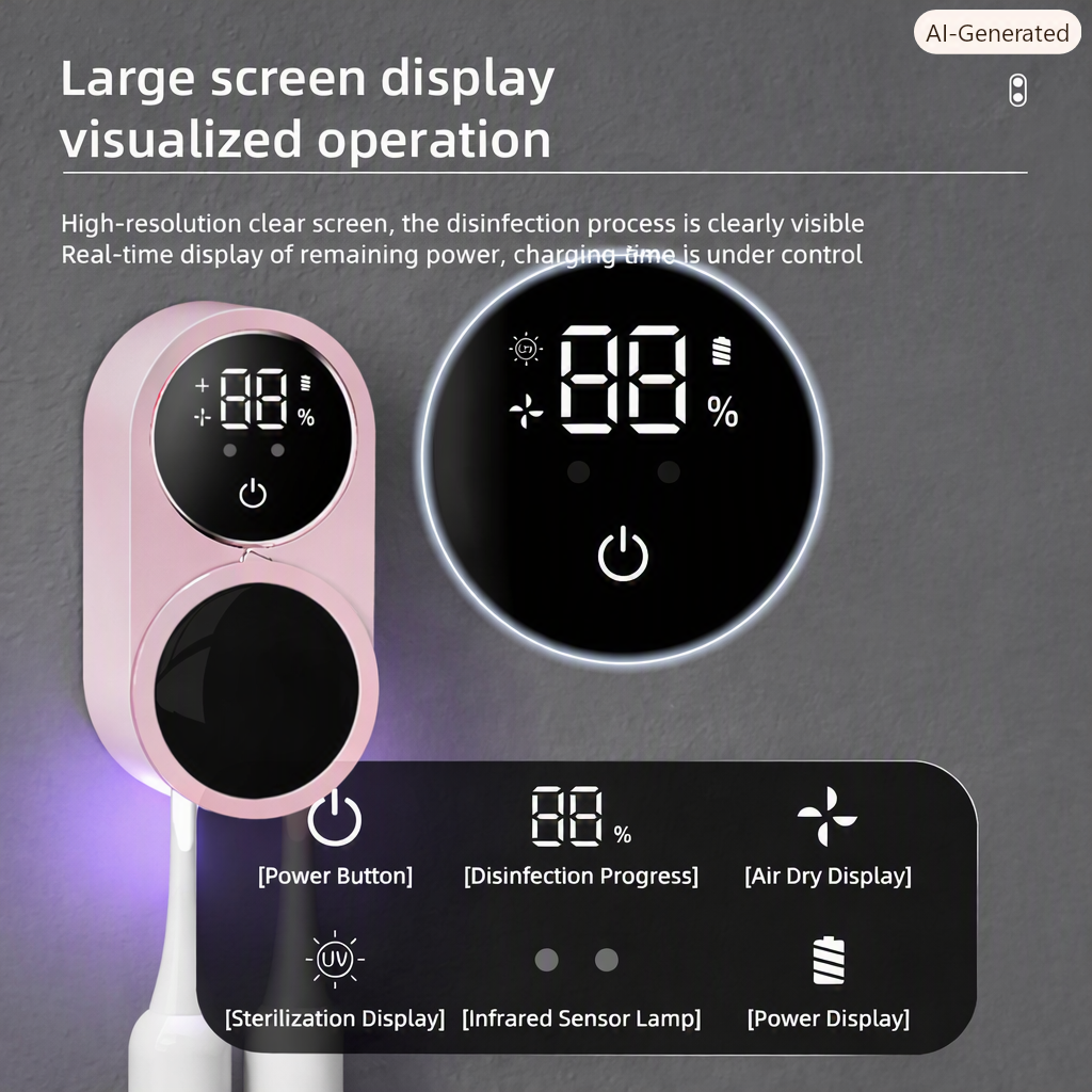 Toothbrush UV Sterilizer & Holder | UVC/UVA Rechargeable Wall Mount | 2 Slot Case | Pink