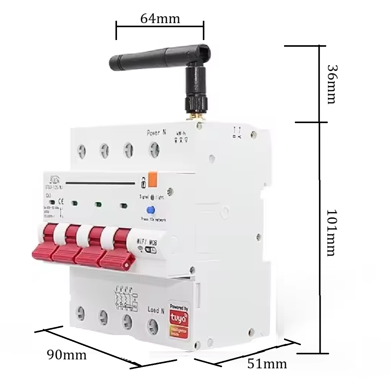 Smart Life Tuya WIFI 4P 230V 63A 13800W 13.8KW MCB Switch Circuit Breaker w/ Power Monitor