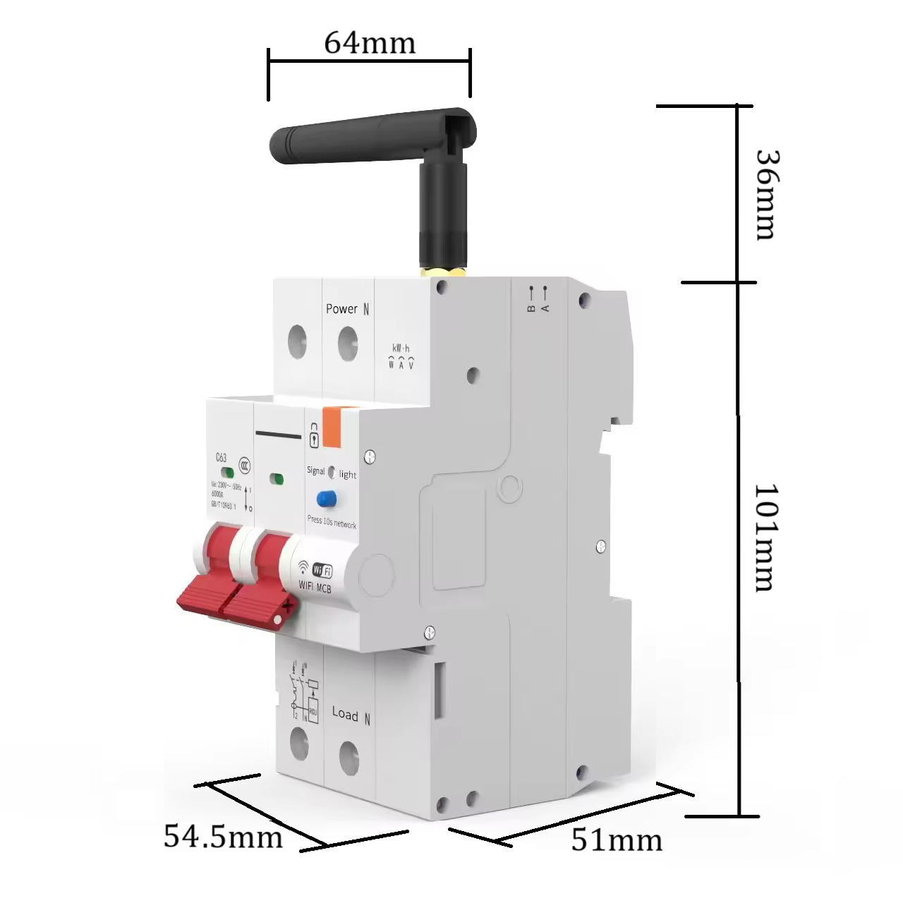 Smart Life Tuya WIFI 2P 230V 63A 13800W 13.8KW MCB Switch Circuit Breaker w/ Power Monitor