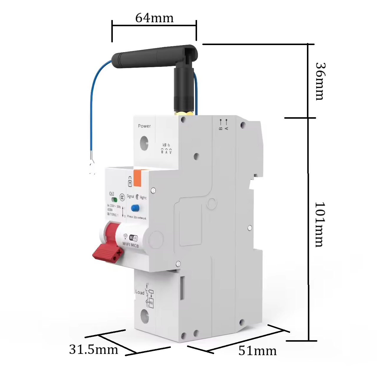 Smart Life Tuya WIFI 1P 230V 63A 13800W 13.8KW MCB Switch Circuit Breaker w/ Power Monitor