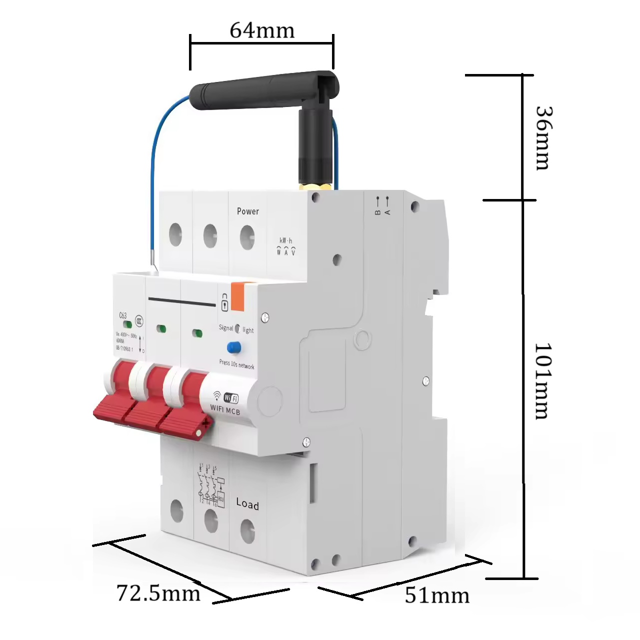 Smart Life Tuya WIFI 3P 230V 63A 13800W 13.8KW MCB Switch Circuit Breaker w/ Power Monitor