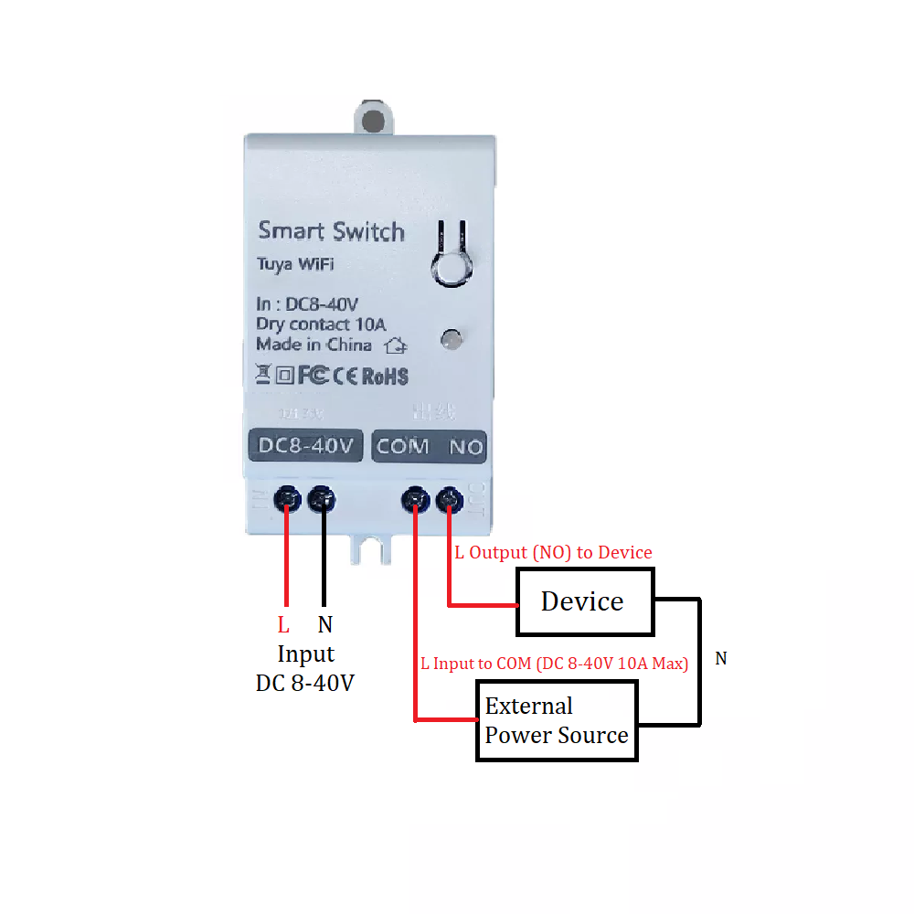 Smart Life Tuya WIFI 1CH DC8-40V 12V 24V 10A Max Dry Contact Switch Relay