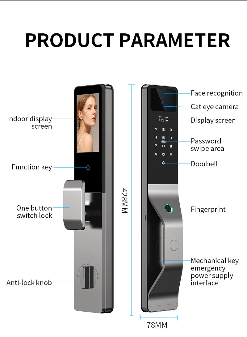 Smart Life Tuya WIFI Door Handle Face Fingerprint Keypad Card Video Doorbell Intercom Lock | DLC949