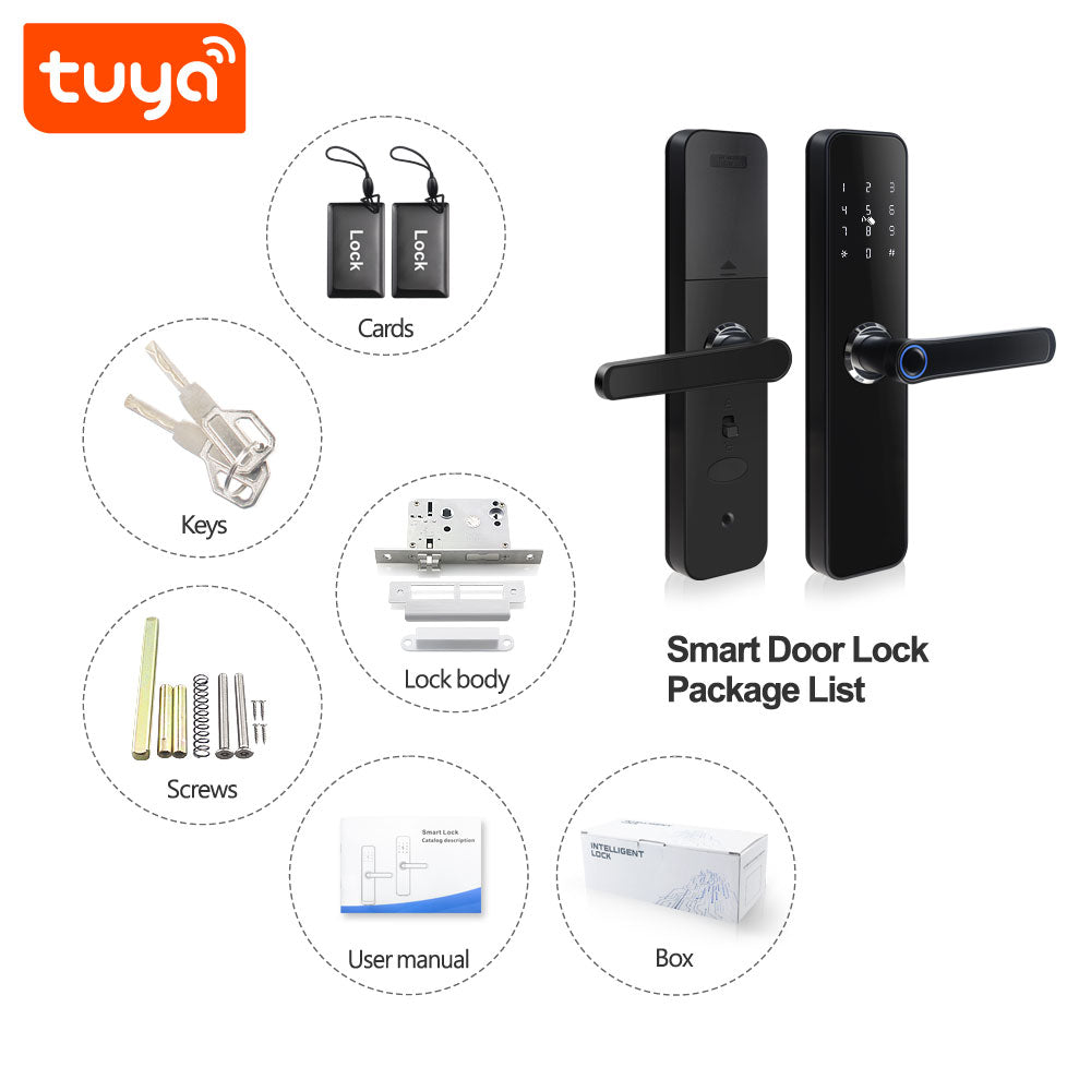 Smart Life Tuya WIFI Access Control Fingerprint Keypad Card Door Handle Lock HR07 (Black)