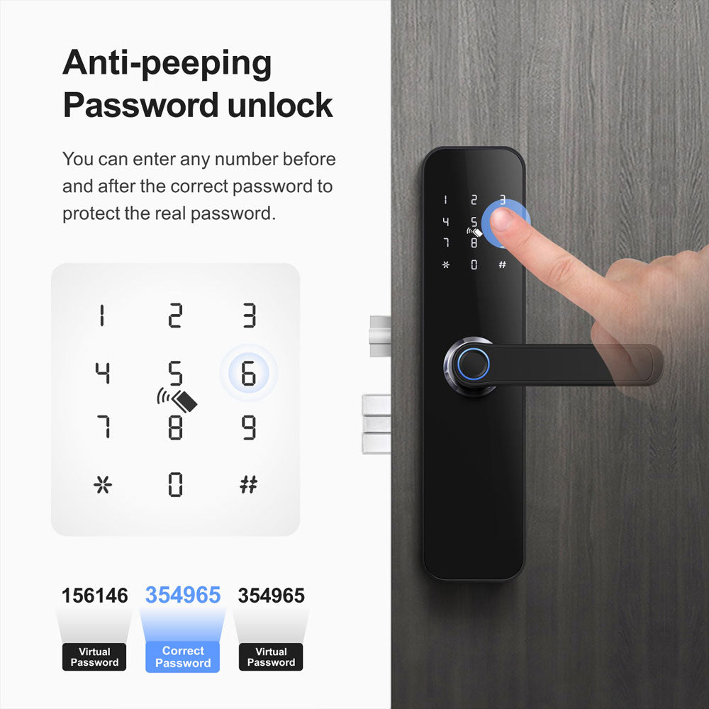 Smart Life Tuya WIFI Access Control Fingerprint Keypad Card Door Handle Lock HR07 (Black)