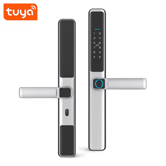 Smart Life Tuya WIFI Door Handle Fingerprint Keypad Card Lock | F5 | Waterproof | Silver