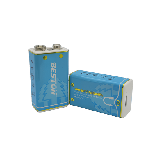 BESTON 9V USB C Rechargeable Lithium-ion Battery | 9V | 400mAh | 2 Pack