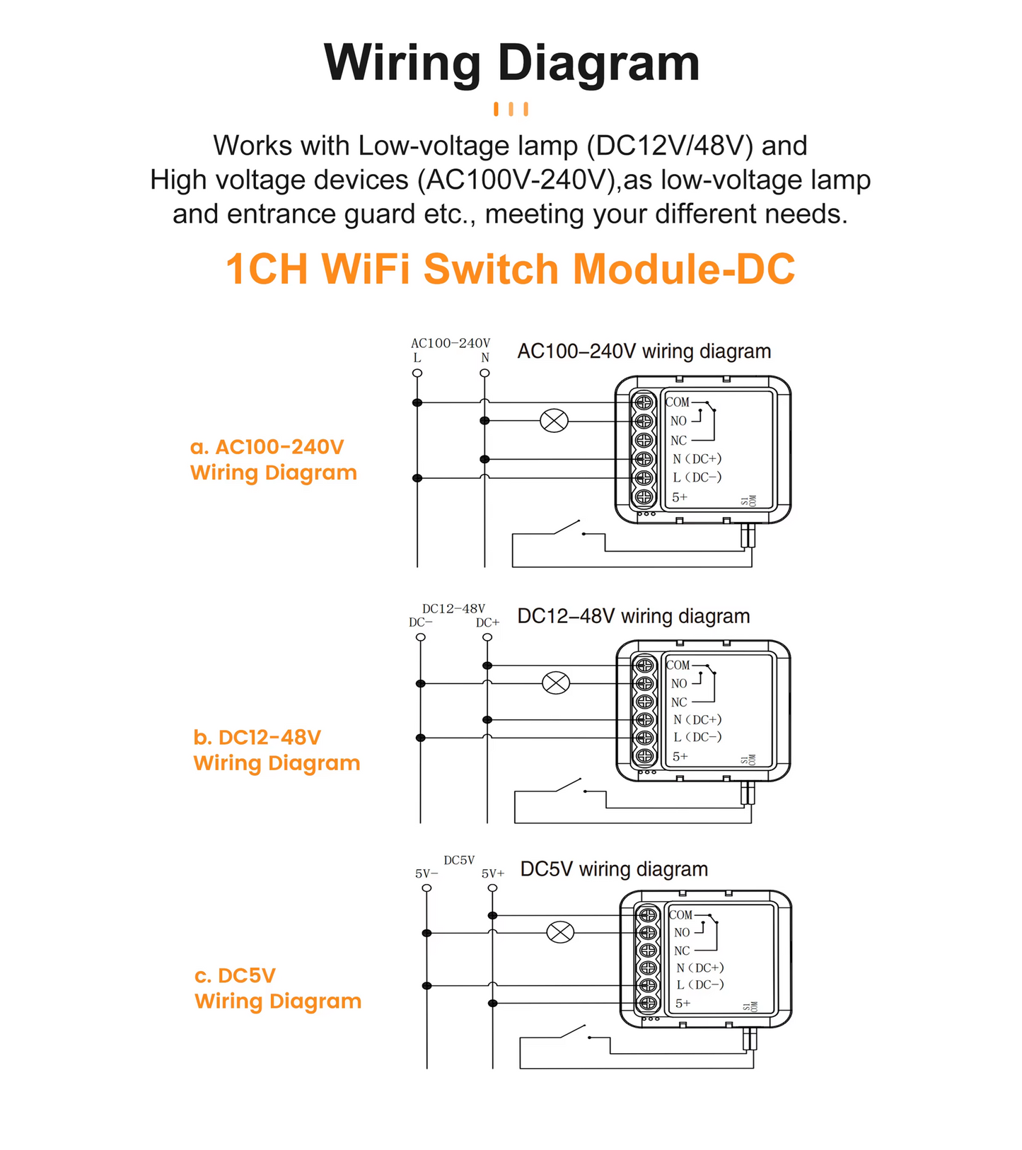 Smart Life Tuya WIFI 1CH 150W LED Light / 5A 1000W Appliance Neutral Mini AC/DC Switch | Dry Contact
