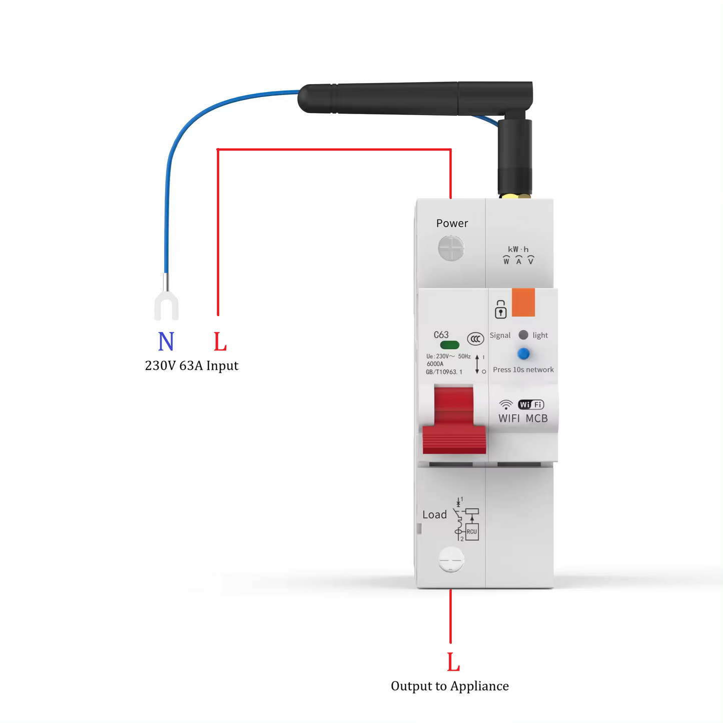 Smart Life Tuya WIFI 1P 230V 63A 13800W 13.8KW MCB Switch Circuit Breaker w/ Power Monitor