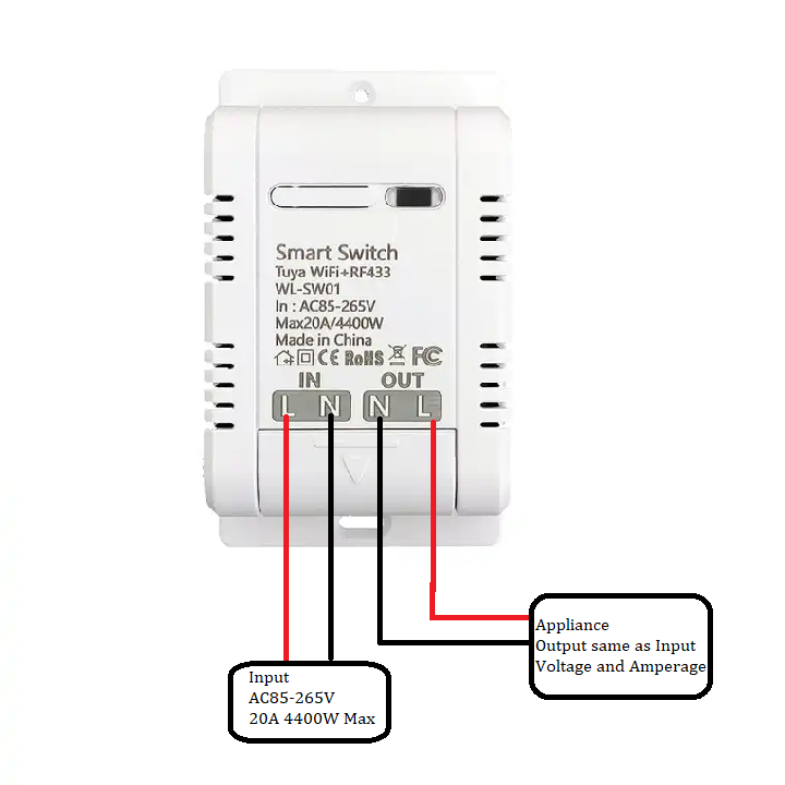 Smart Life Tuya WIFI 1CH 20A 4400W 4.4KW Switch Relay w/ RF433Mhz