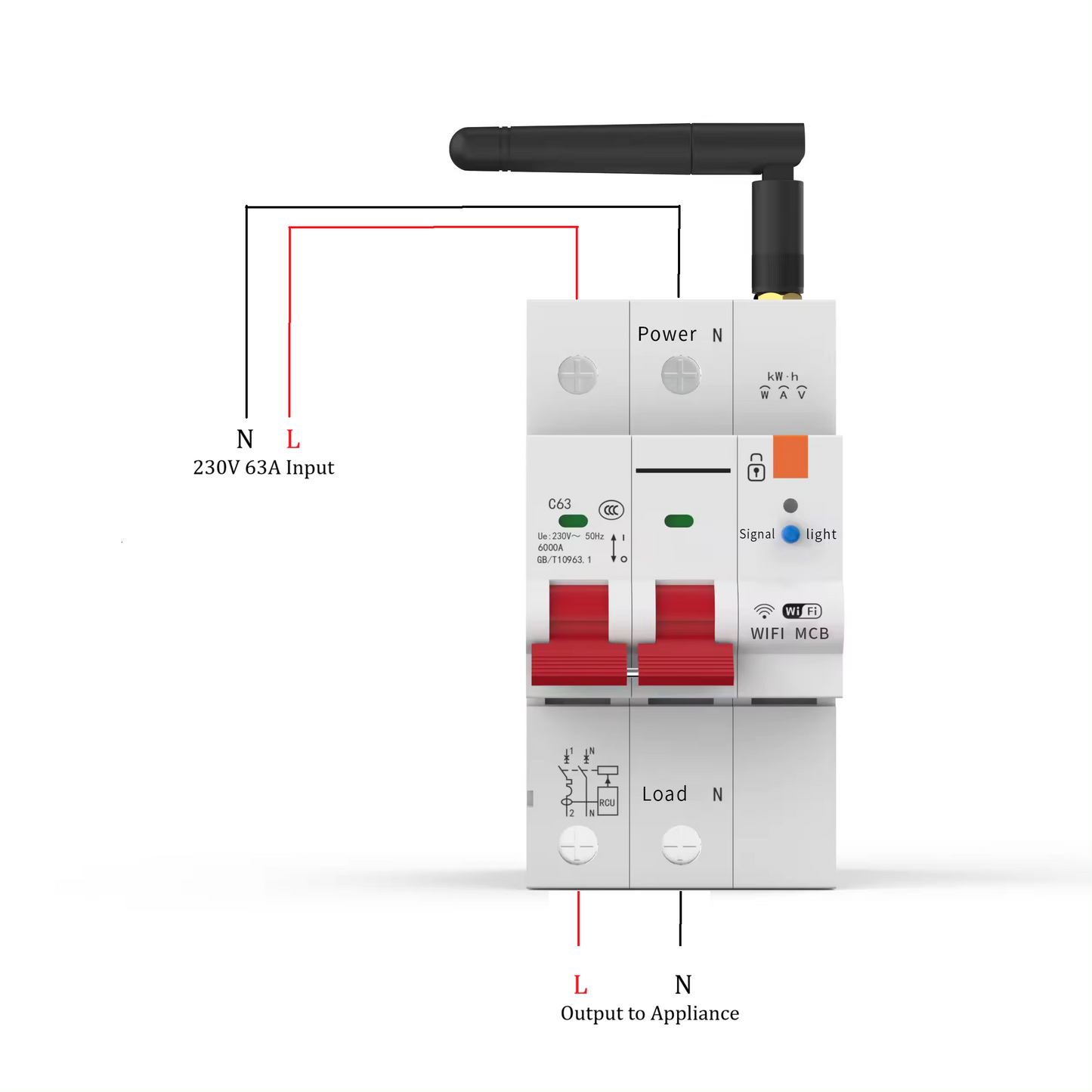 Smart Life Tuya WIFI 2P 230V 63A 13800W 13.8KW MCB Switch Circuit Breaker w/ Power Monitor