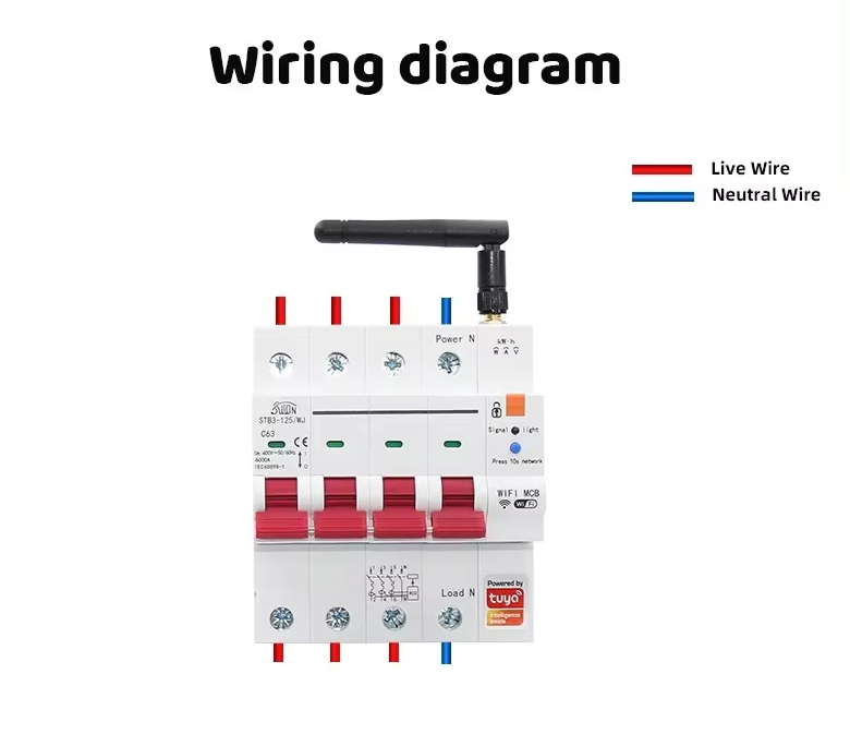 Smart Life Tuya WIFI 4P 230V 63A 13800W 13.8KW MCB Switch Circuit Breaker w/ Power Monitor