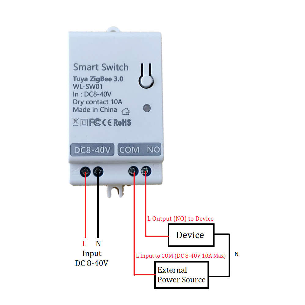 Smart Life Tuya Zigbee 1CH DC8-40V 12V 24V 10A Max Dry Contact Switch Relay