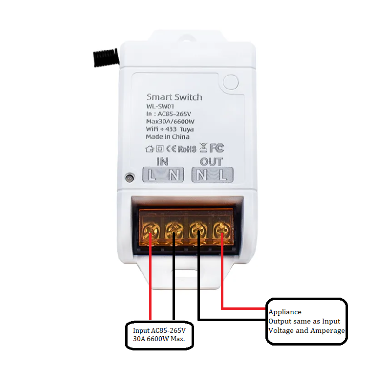 Smart Life Tuya WIFI 1CH 30A 6600W 6.6KW Switch Relay w/ RF433Mhz