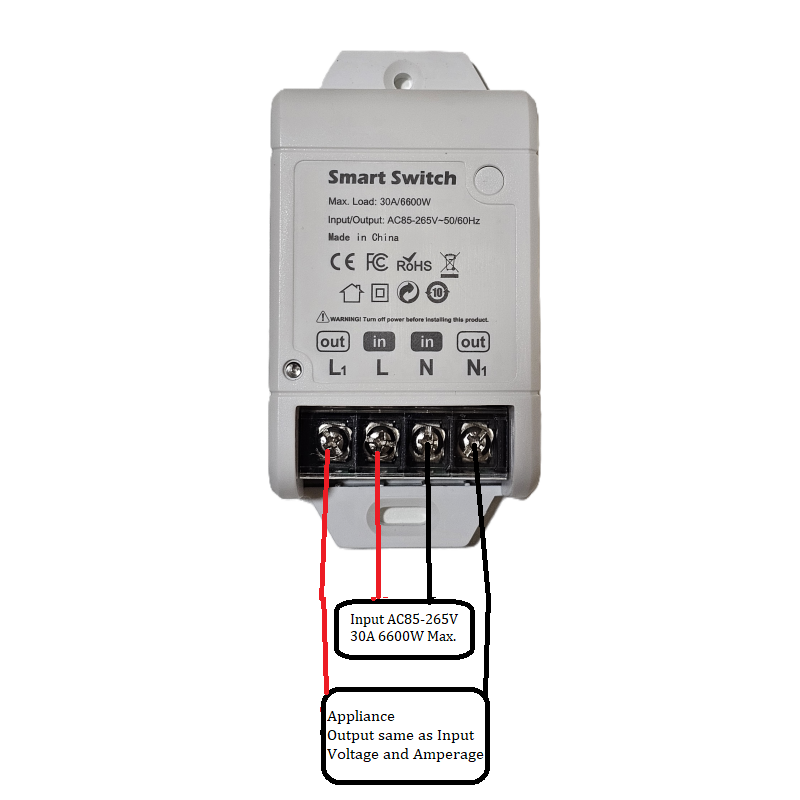 Smart Life Tuya WIFI 1CH 30A 6600W 6.6KW Switch Relay w/ Power Monitor