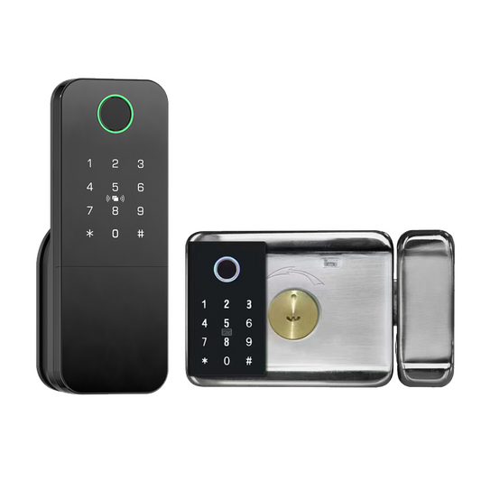 Smart Life Tuya WIFI Double Sided Fingerprint Keypad Card Door Handle Rim Lock w/ Remote (Black)