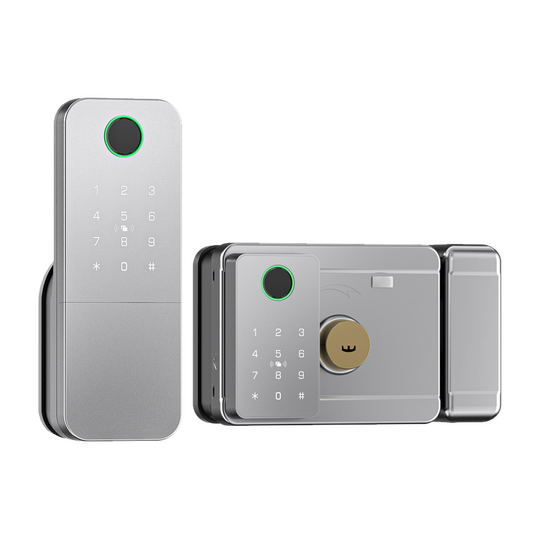Smart Life Tuya WIFI Double Sided Fingerprint Keypad Card Door Handle Rim Lock w/ Remote (Silver)
