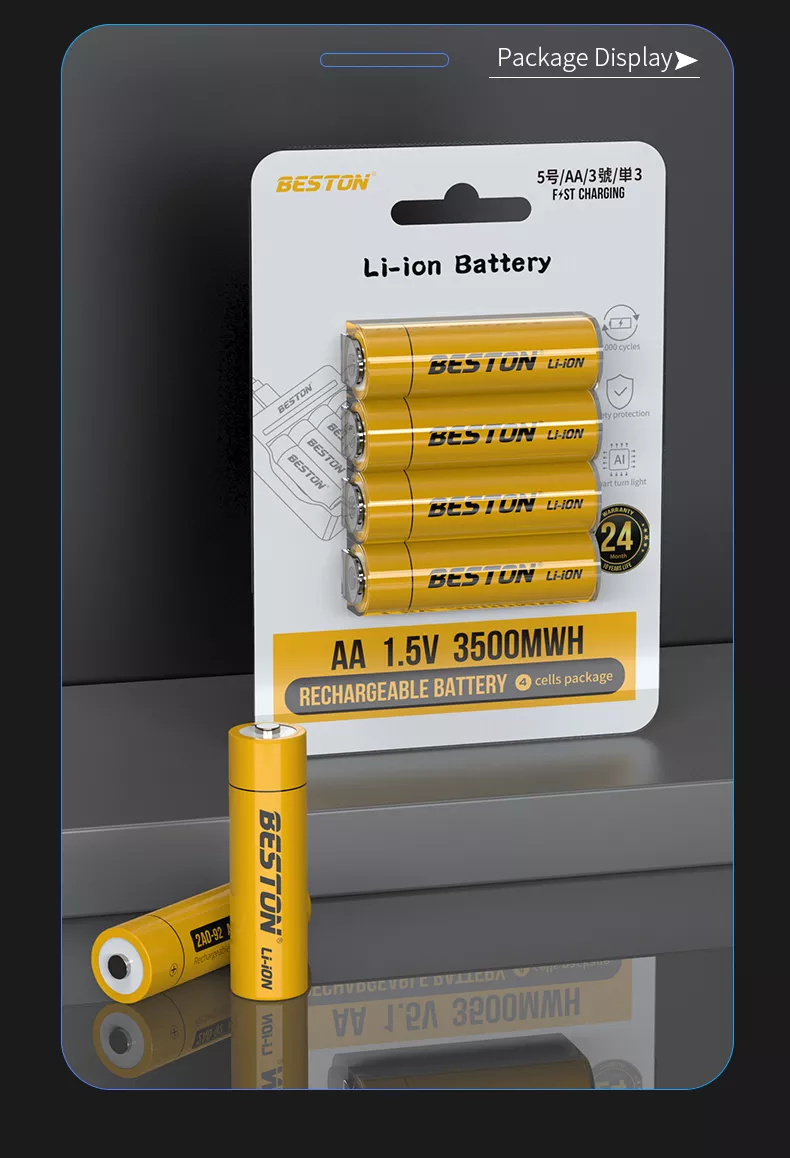 BESTON AA Rechargeable Lithium Battery | 14430 | 1.5V | 2269mAh | 4 Pack