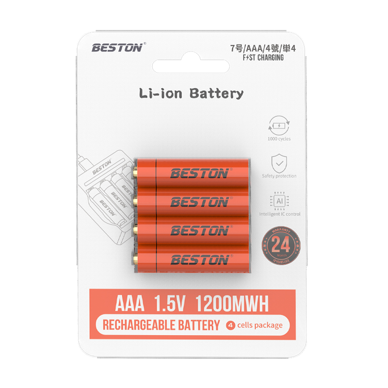 BESTON AAA Rechargeable Lithium Battery | 10380 | 1.5V | 800mAh | 4 Pack