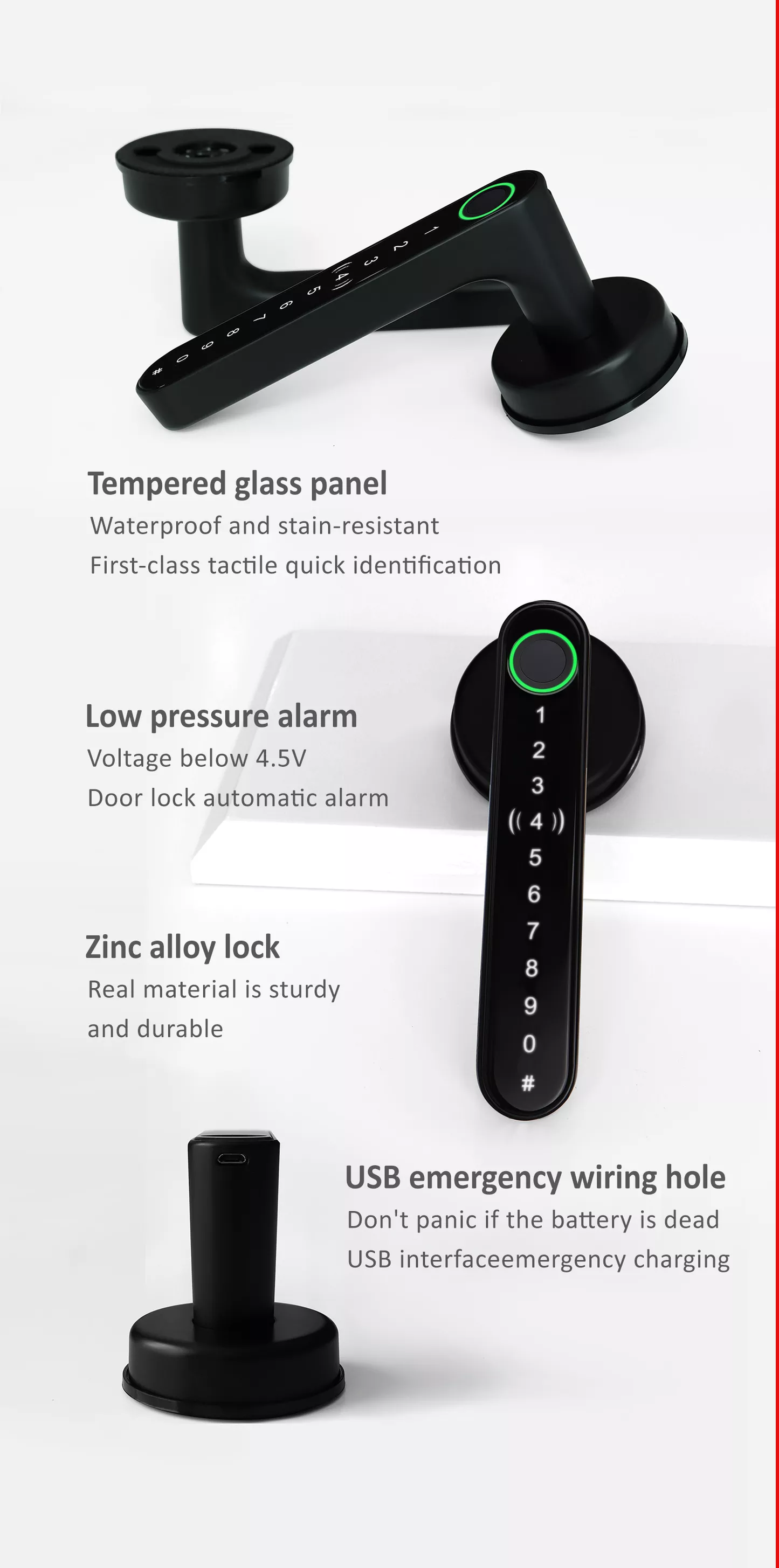 Smart Life Tuya Bluetooth Access Control Fingerprint IC Card Door Handle Lock (Black)