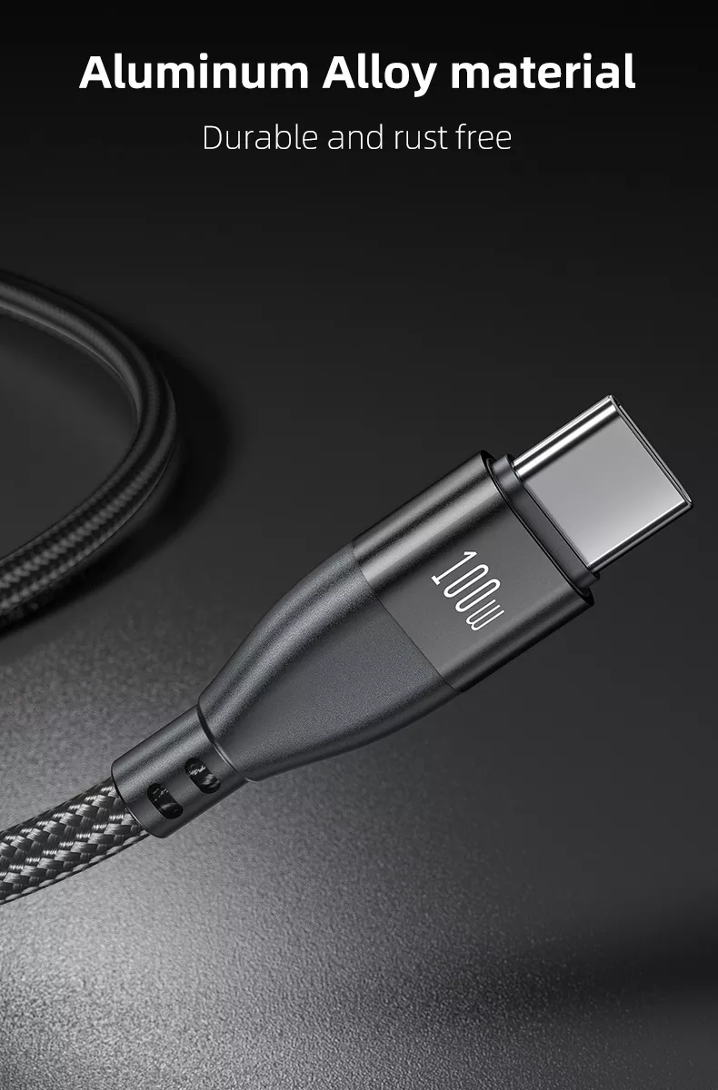 USB C to USB C Cable Data Fast Charging PD100W 180° Rotatable 1.8m Nylon Braided (Black)