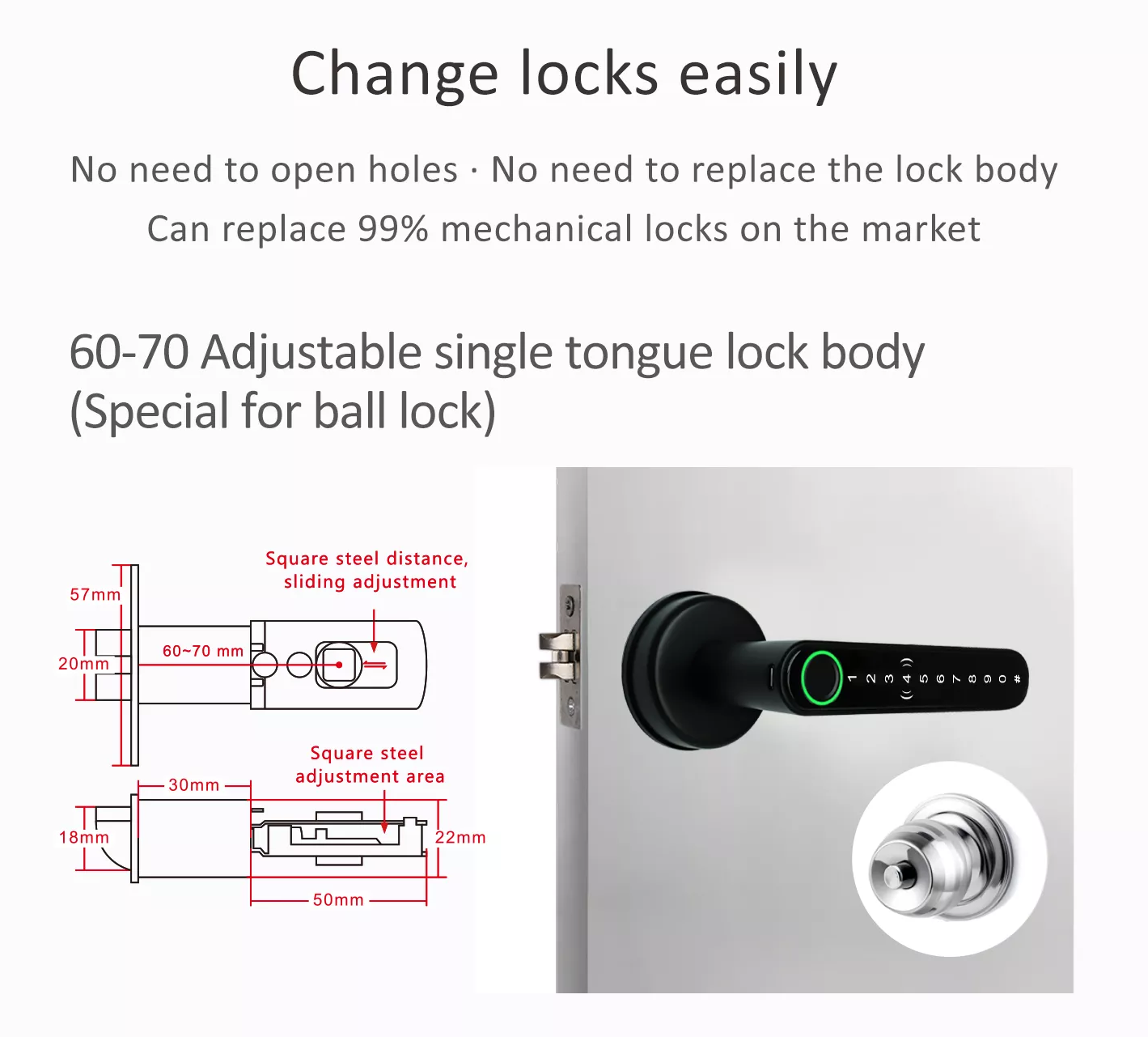 Smart Life Tuya Bluetooth Access Control Fingerprint IC Card Door Handle Lock (Black)