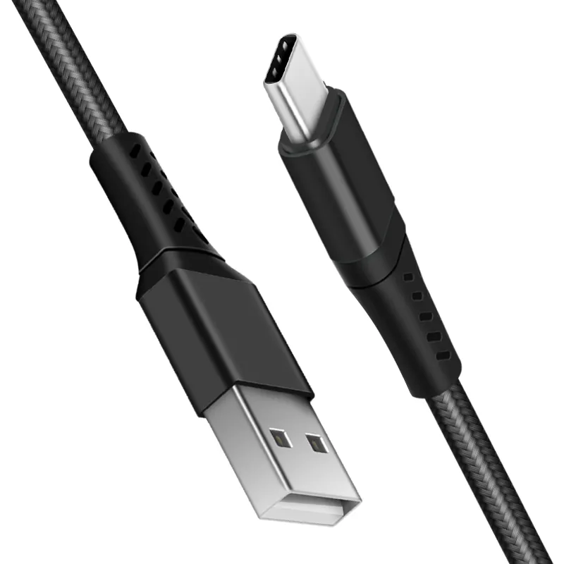 USB A to USB C Cable 3A Data Fast Charging 2m Nylon Braided (Black)