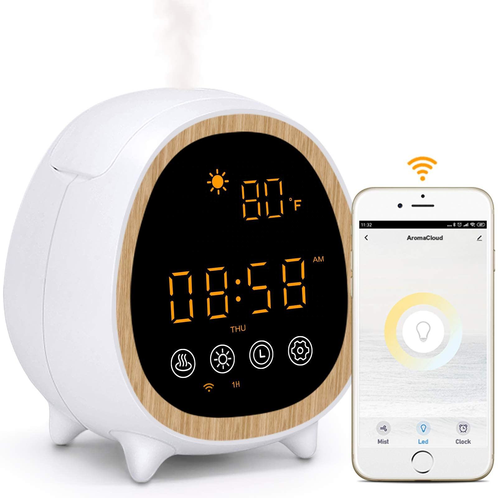 Smart Temp Diffusers Smart Life Tuya WIFI Essential Oil Aroma Diffuser w/ Temperature Weath ...
