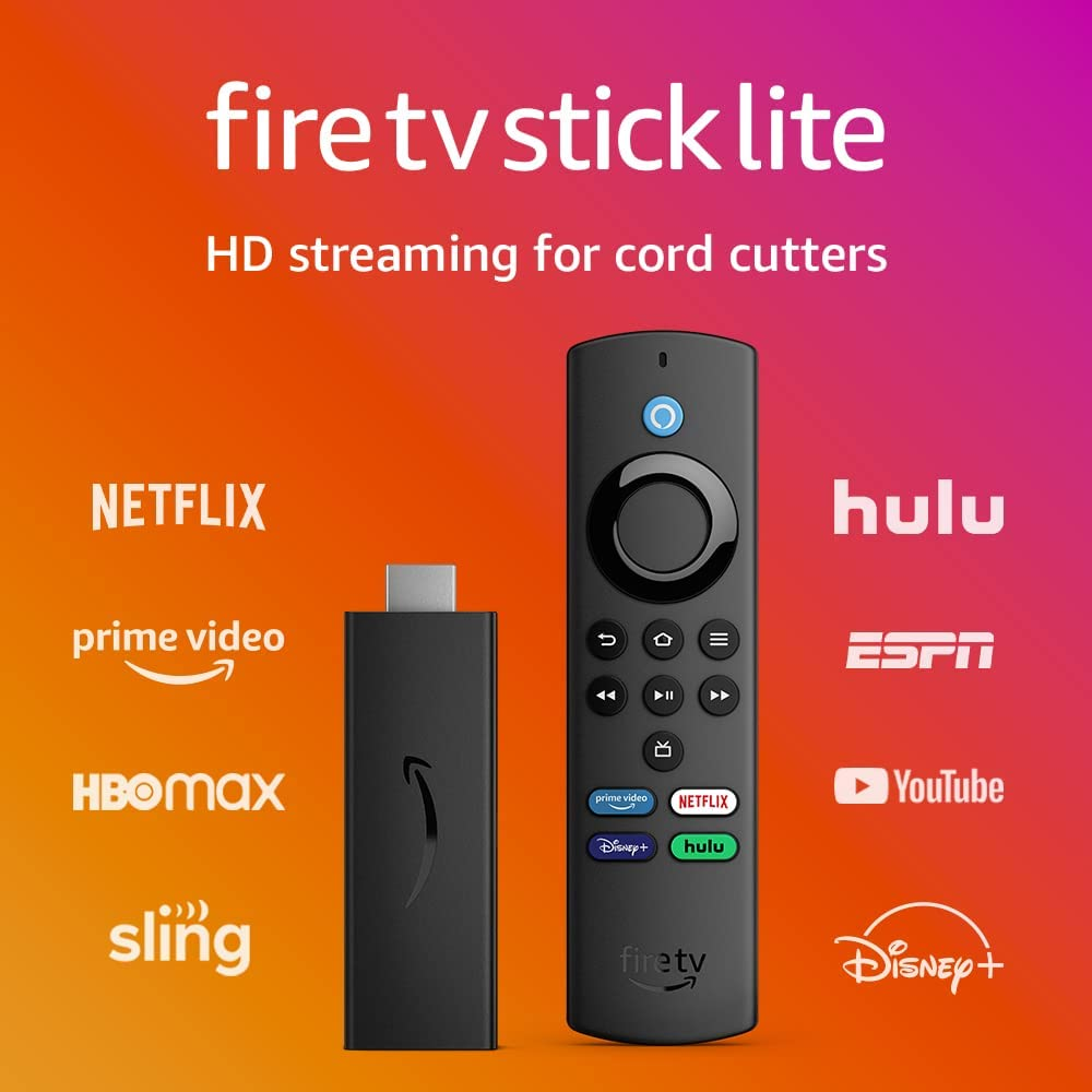 Fire TV Stick Lite with latest Alexa Voice Remote Lite (no TV controls), HD streaming device 2021