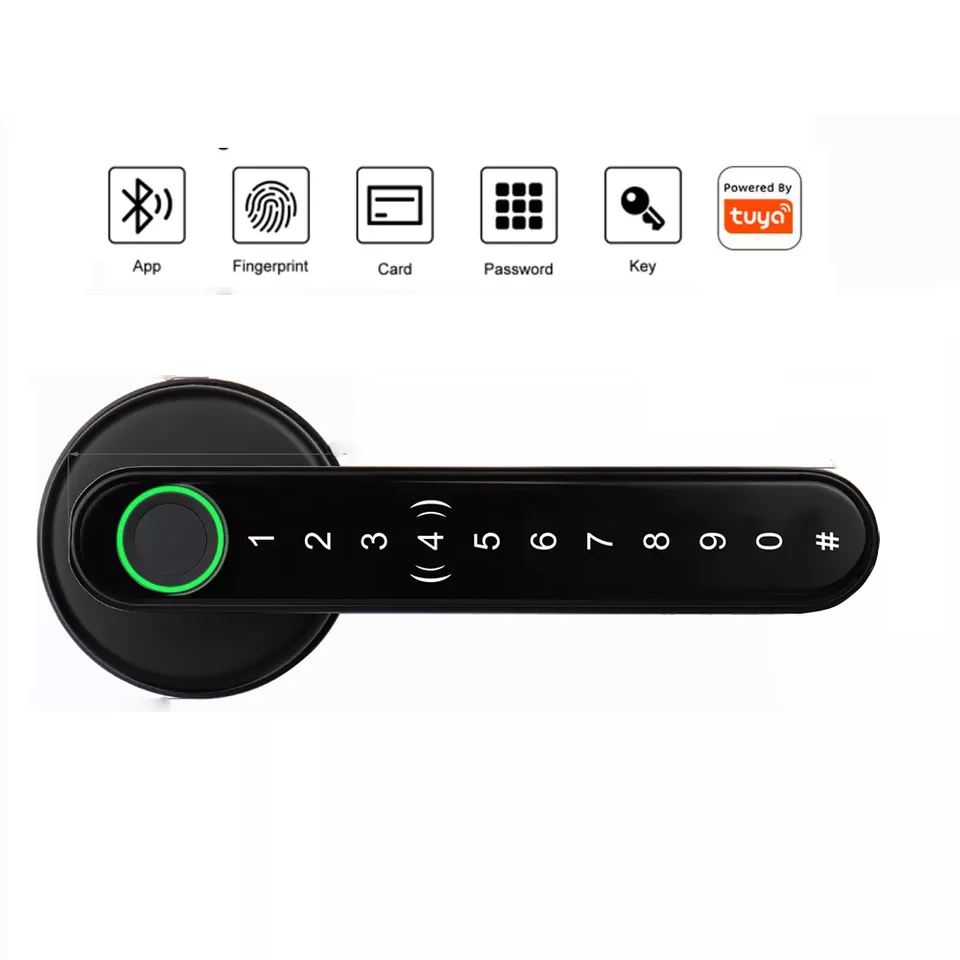 Smart Life Tuya Bluetooth Access Control Fingerprint IC Card Door Handle Lock (Black)