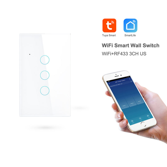 WIFI Control Smart Life Tuya 3CH US LED Neutral or No Neutral Smart Switch with RF433Mhz (White)