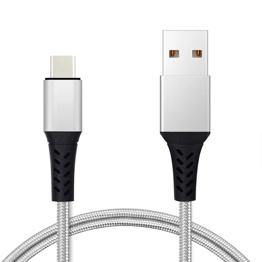 USB A to USB C Cable 3A Data Fast Charging 2m Nylon Braided (Silver)