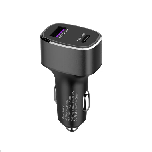 2 Port Fast charging 1 USB A 3A and 1 USB C PD20W Car charger (Black)