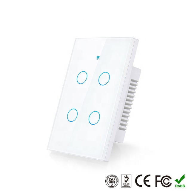 WIFI Control Smart Life Tuya 4CH US LED Neutral or No Neutral Smart Switch with RF433Mhz (White)